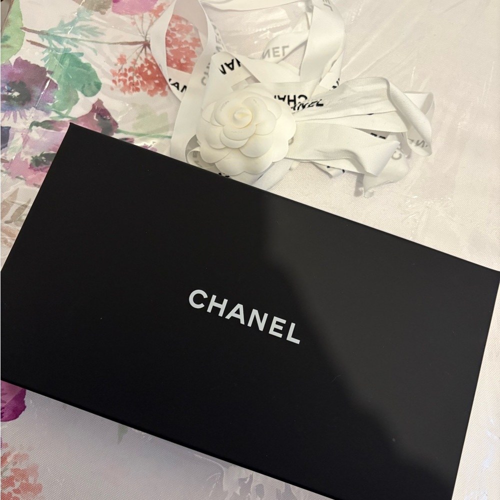 CHANEL Black Box with White Camellia Ribbon